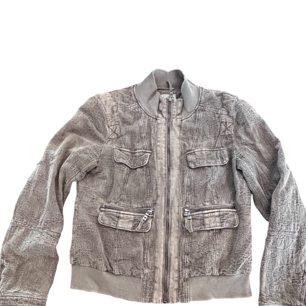 Marrakech Textured Moto Utility Jacket Taupe Gray Size M